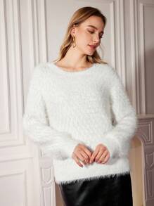 MOTF PREMIUM 毛茸茸針織毛衣 - 白色 - 查看 8