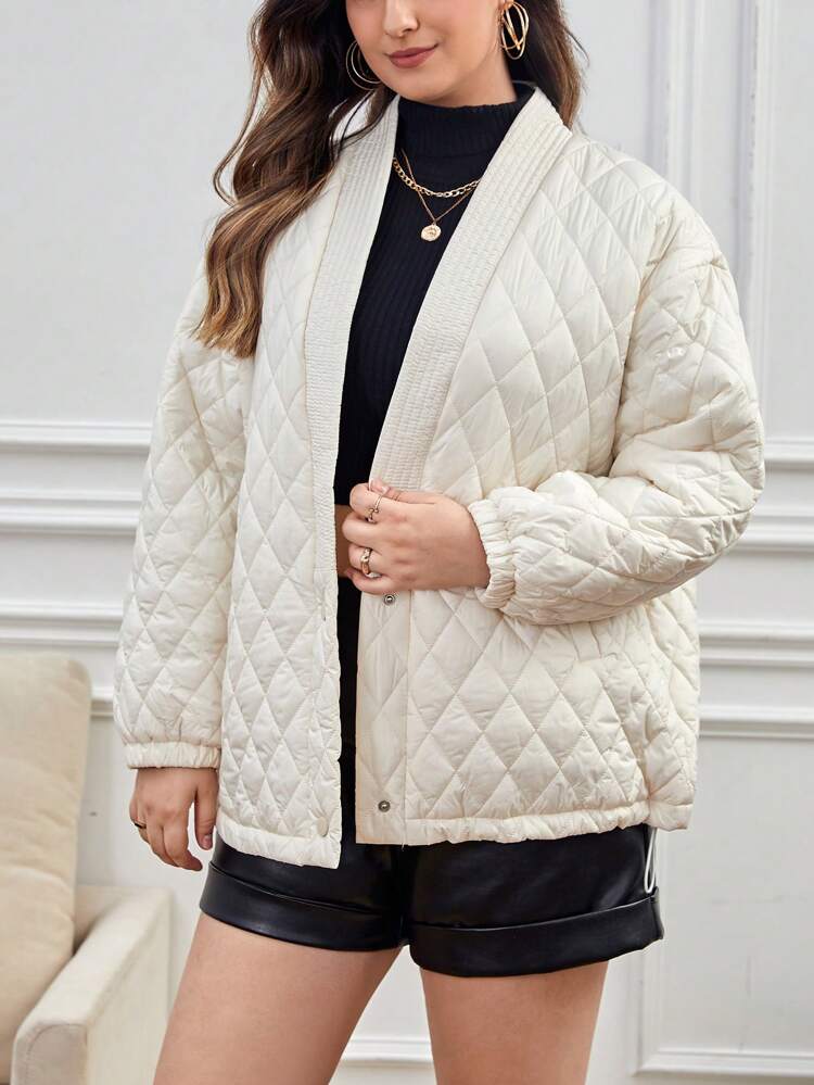 Plus Drop Shoulder Slant Pocket Quilted Coat