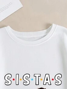 SHEIN EZwear 大碼字母人物圖案運動衫 - 白色 - 查看 6