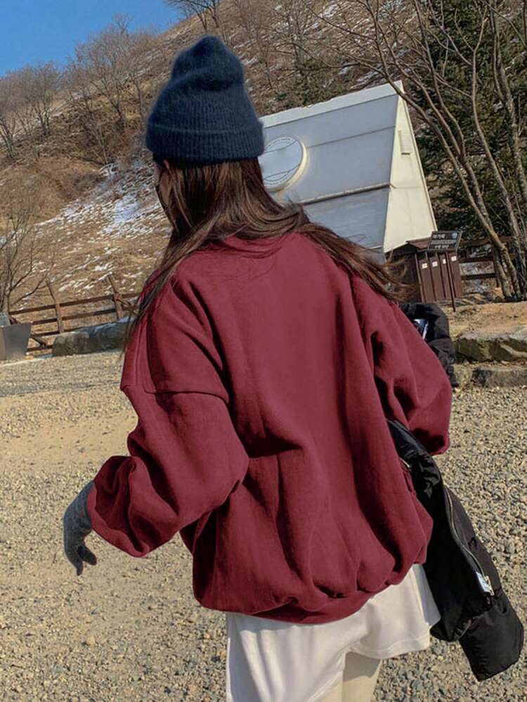 Letter Graphic Drop Shoulder Oversized Pullover,Long Sleeve Tops,Fall Clothes Sweatshirt