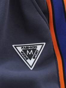 Tween Boy Letter Patched Contrast Tape Raglan Sleeve Pullover & Sweatpants - Beige - View 9