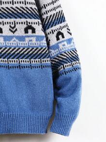 Teen Boy Geo Pattern Drop Shoulder Cardigan