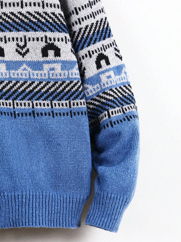 Teen Boy Geo Pattern Drop Shoulder Cardigan