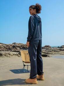 In My Nature Letter Graphic Drawstring Waist Outdoor Sweatpants - Black - View 7