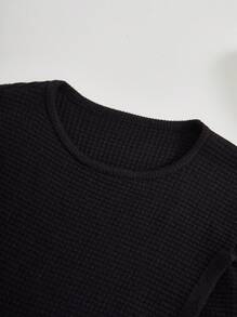 SHEIN 女大童素色不對稱下擺套頭毛衣 - 黑色 - 查看 4