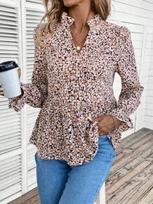 SHEIN Frenchy In Toàn bộ tay áo lá sen Áo sơ mi Peplum - Nhiều màu - Xem 6