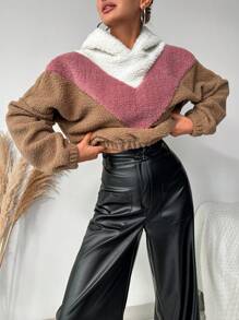 SHEIN Sweat-shirt à capuche En Molleton D'ours Colorblock Pour Femme