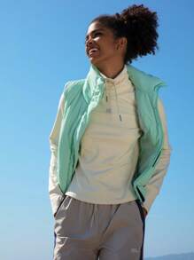 In My Nature 1pc Zip Up Letter Graphic Outdoor Vest Jacket - Green - View 4