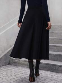 Chiquease Solid High Waist Flare Skirt - Black - View 2
