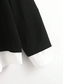 SHEIN CURVE+ Plus Size Women's Spring Autumn 2 In 1 Contrast Collar Fall Sweatshirt Graduation,Back To School Outfits,Graduation,Teacher Outfits For Women,Back To School - Black and White - View 4