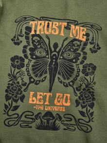 Ashley Baxter Butterfly & Letter Graphic Drawstring Thermal Lined Hoodie - Dark Green - View 4