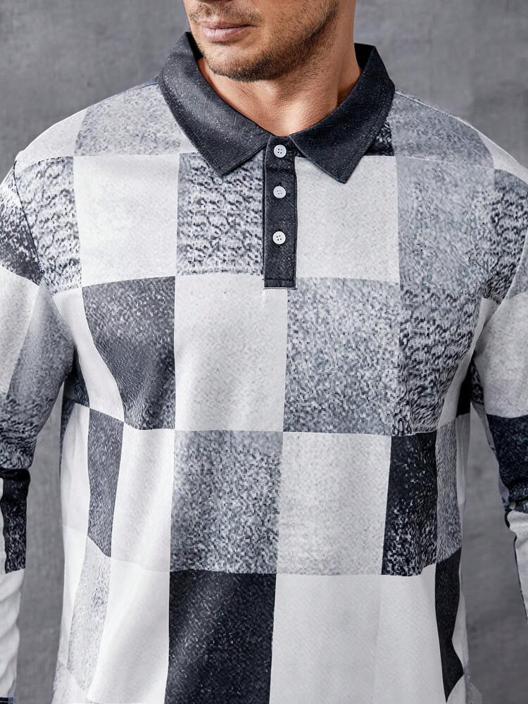 Men Plus Patchwork Print Polo Shirt