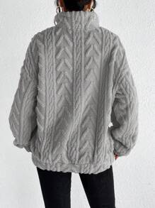 SHEIN Frenchy 半拉鏈落肩袖運動衫 - 灰色 - 查看 2
