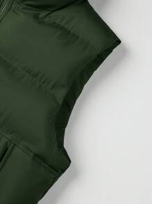 Manfinity 寬鬆版型男士拉鍊前方毛絨背心外套 - 軍綠色 - 查看 6