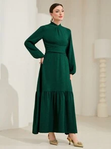 Modelyn 小高領燈籠袖荷葉邊洋裝 - 綠色 - 查看 4
