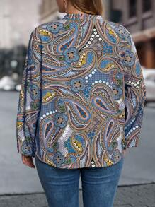 Franclia Talla grande Blusa con estampado de paisley de manga farol - Azul - Ver 2