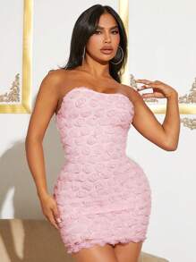 SHEIN SXY 貼花細節抹胸緊身連衣裙 - 粉色 - 查看 1