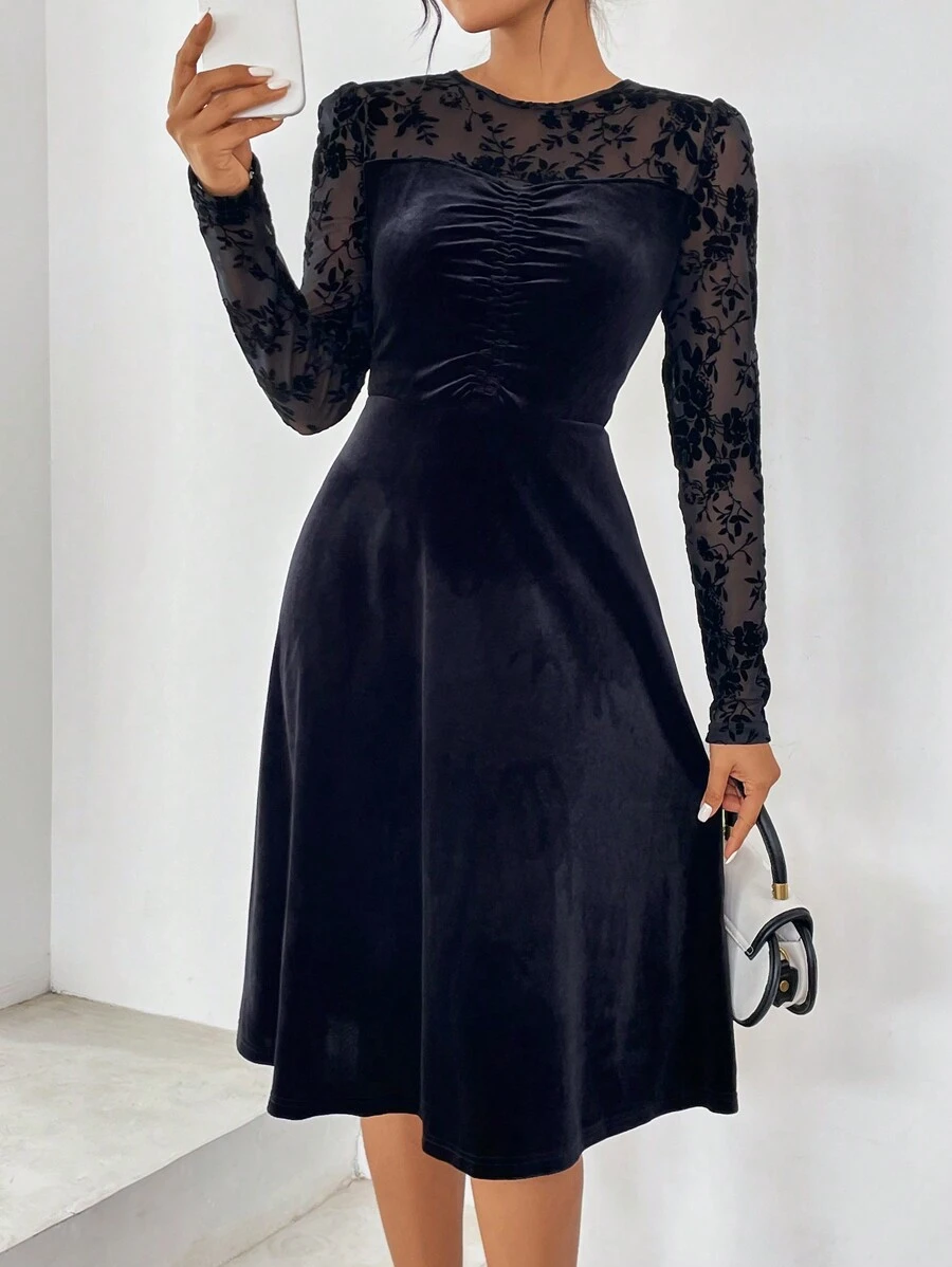 SHEIN Privé Ren tương phản Viền mặt trước Váy chữ A - màu đen - Xem 1