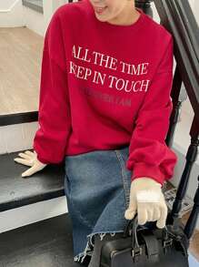 Dazy Petite Plus Plus Size Slogan Graphic Drop Shoulder Sweatshirt, Fall Clothes - Red - View 1