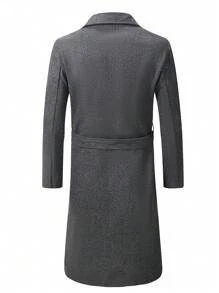 Manfinity Abrigo Holgado Para Hombre Con Cinturón Doble Abotonado - Gris - Ver 4