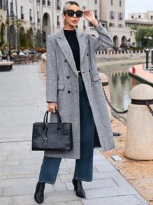 SHEIN Clasi Cổ áo Đôi ngực Túi có nắp Áo khoác - Màu Xám nhạt - Xem 4