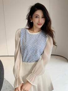 Dazy Star Flounce Sleeve 2 In 1 Blouse - Blue - View 3