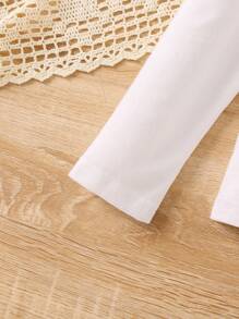 SHEIN Young Girl Figure Graphic Contrast Mesh Puff Sleeve Tee - White - View 3