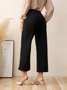 SHEIN Privé Jeans con diseño de botón de pierna ancha - Negro - Ver 2