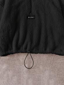 SHEIN EZwear Thư được vá Viền kéo ra Lông cừu Áo nỉ - màu đen - Xem 3