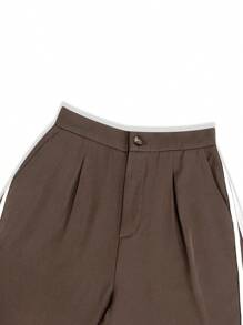 SHEIN Essnce Contrast Tape Side Wide Leg Pants - Brown - View 5