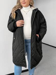 SHEIN Maternity Plus Size Zipper Front Hoodie With Thermal Lined , For Winter