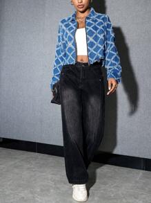 Aveloria Cazadora mezclilla crudo detalle de hombros caídos - Azul lavado oscuro - Ver 5