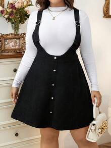 Calvaya 大碼前紐扣背帶洋裝不帶T恤 - 黑色 - 查看 5