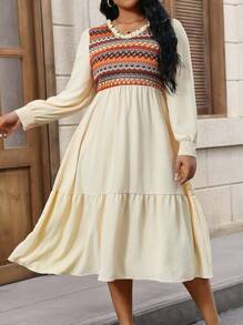 Calvaya Hơn In Chevron Xù Hoa Sen Váy Smock - Nhiều màu - Xem 5