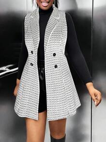 Calvaya Hơn In kẻ sọc Đôi ngực Áo vest - trắng - Xem 5