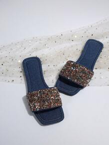 Women's Rhinestone Flat Sandals - Gold - View 3