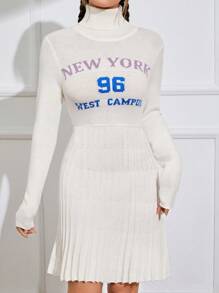 SHEIN EZwear Mẫu chữ Áo cao cổ Đầm Áo len - Nhiều màu - Xem 1