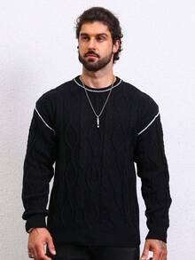 Manfinity Homme Hombres Jersey ribete en contraste de hombros caídos - Negro - Ver 7