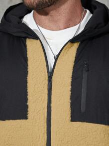 Manfinity Homme Men Plus Size Two Tone Zip Up Hooded Padded Coat - Mustard Yellow - View 3