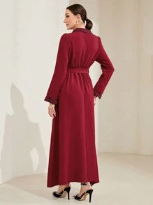 Modelyn Contrast Trim Belted Dress - Red - View 2