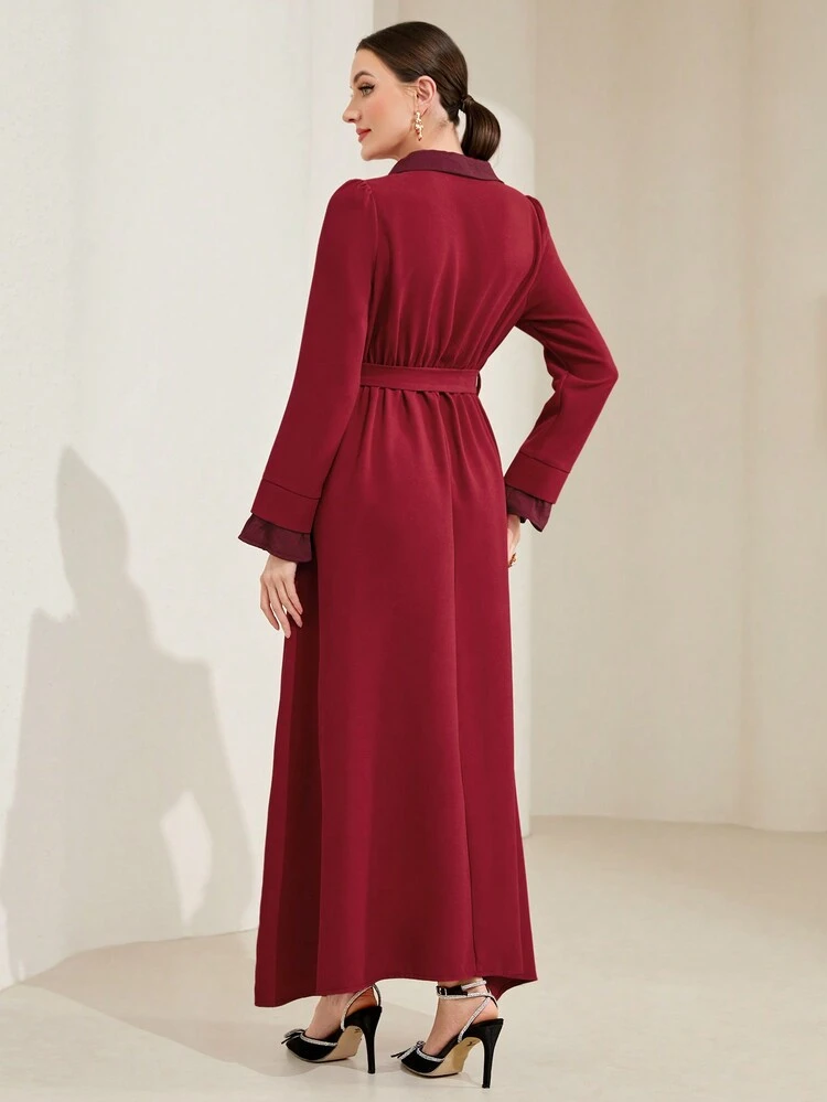 Contrast Trim Belted Dress