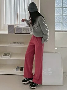 DAZY 素色斜口袋直筒褲 - 玫紅色 - 查看 4