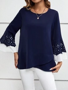 EMERY ROSE 鏤空荷葉袖襯衫 - 彩色 - 查看 5