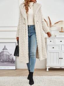 SHEIN LUNE Double Button Hooded Teddy Coat - Apricot - View 4