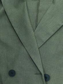 SHEIN LUNE Kẻ sọc Cổ tay áo Đôi ngực Áo vest - xanh quân đội - Xem 7