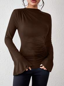 Vavine Camiseta con mangas acampanadas y pliegues en el frente - Marrón - Ver 5