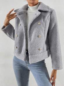 SHEIN Essnce Double Breasted Teddy Jacket