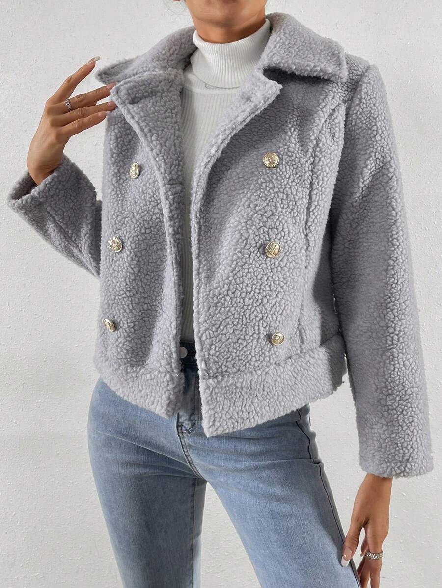 SHEIN Essnce Double Breasted Teddy Jacket