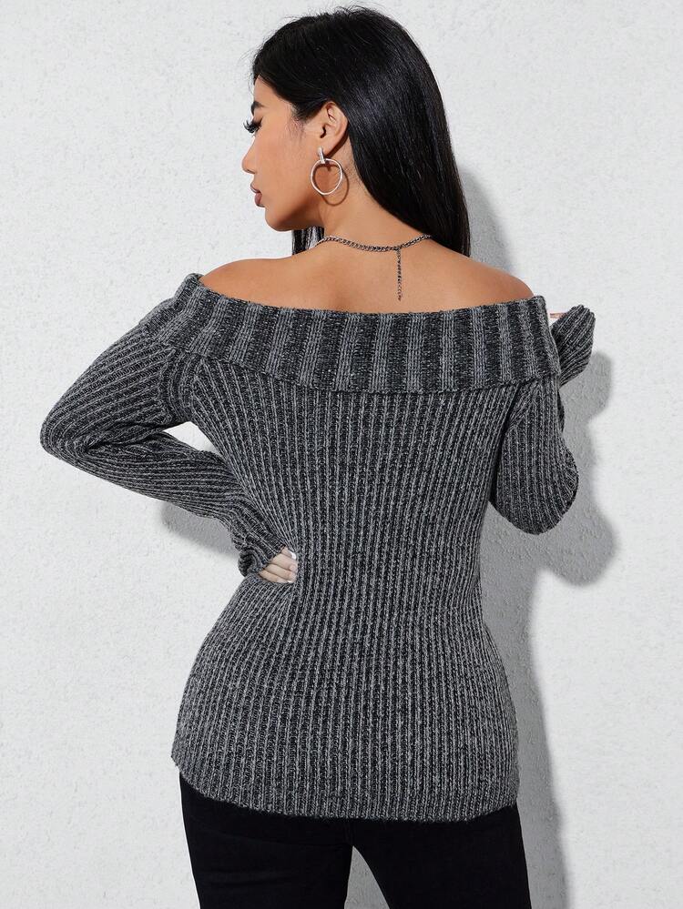 Women's Letter Embroidery Off Shoulder Knit Pullover Fall Winter Sweater