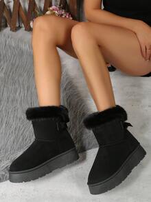 Giày bốt nữ phong cách mới có nơ và nhung thun - màu đen - Xem 4